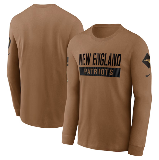 Men's New England Patriots 2023 Brown Salute To Service Long Sleeve T-Shirt - Click Image to Close